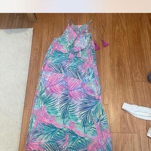 Lilly Pulitzer Pink and Green Tropical Maxi Dress